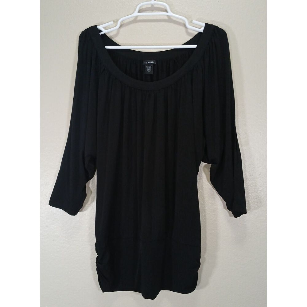 Womens Torrid Black Blouse Pullover Top 3/4 Sleeve‎ Round Neck Size 0